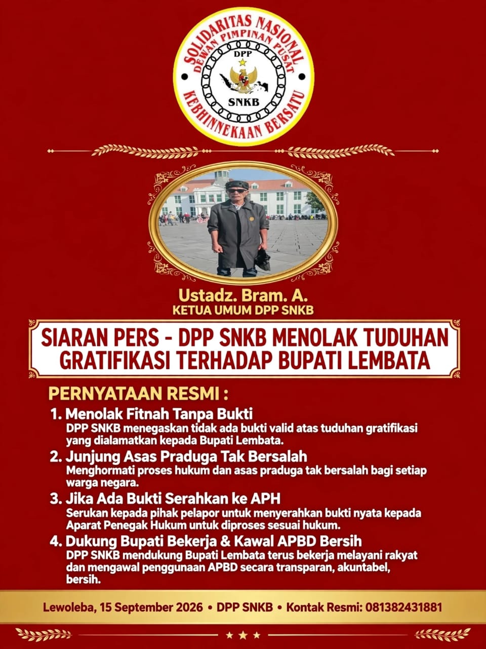 DPP SNKB MENOLAK TUDUHAN GRATIFIKASI TERHADAP BUPATI LEMBATA 